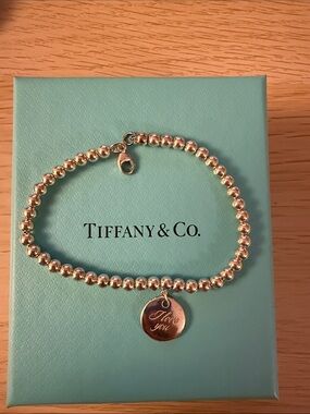 Tiffany & Co. Sterling Silver Bead Bracelet with 'I love you' Disc